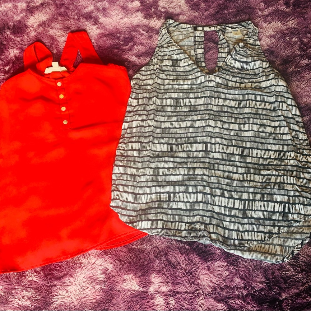 Bundle of TWO small tops- Rose Red and Black & White print sleeveless
